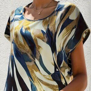Women Plus Size Leaf Print Trendy Summer Loose/Relaxed Fit Casual Blouse Top 16W